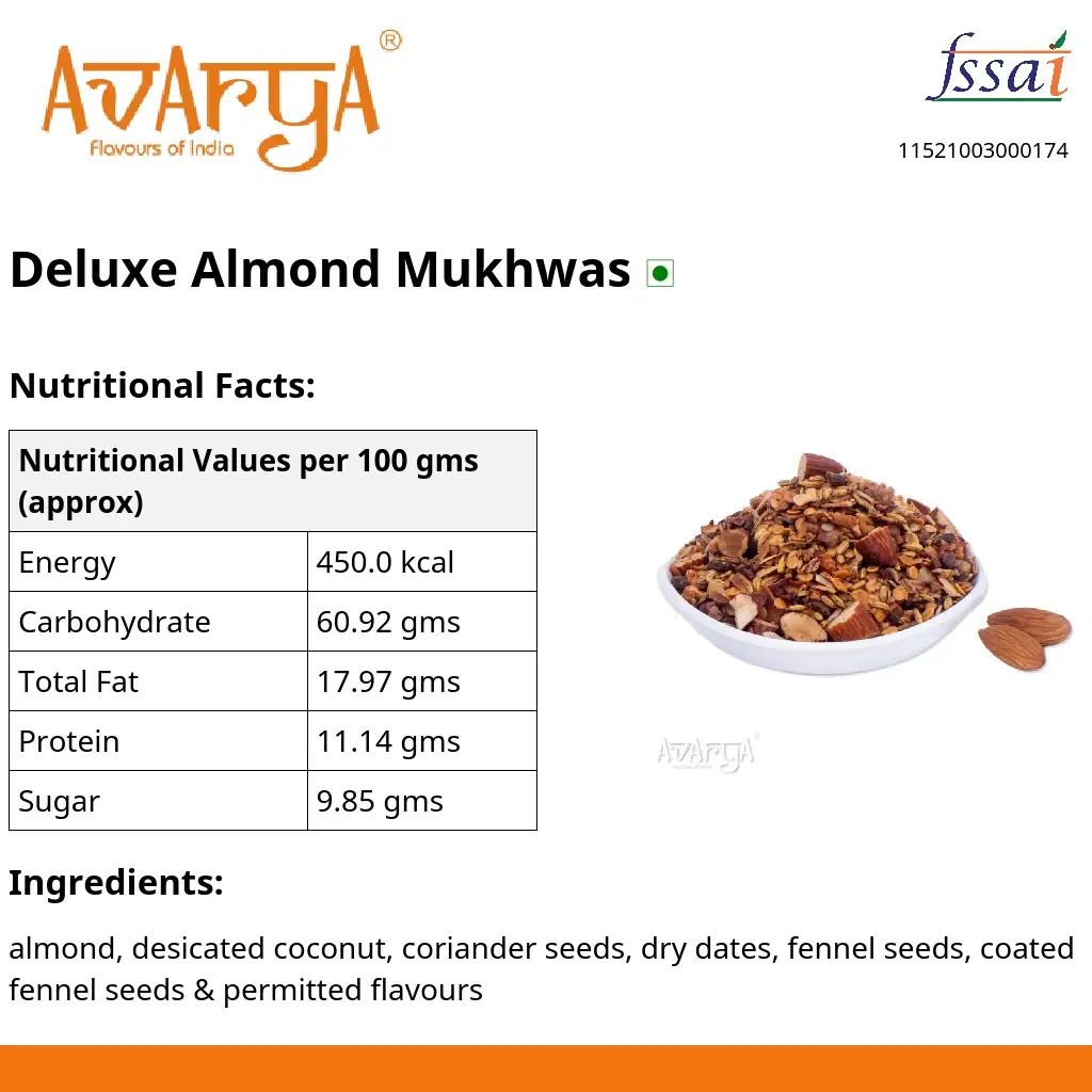Ingredients And Nutrition Facts Of Deluxe Almond Mukhwas