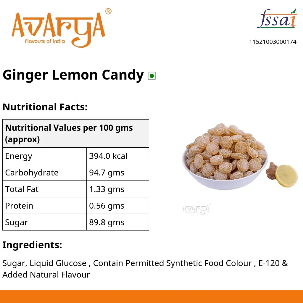 Ingredients And Nutrition Facts Of Ginger Lemon Candy