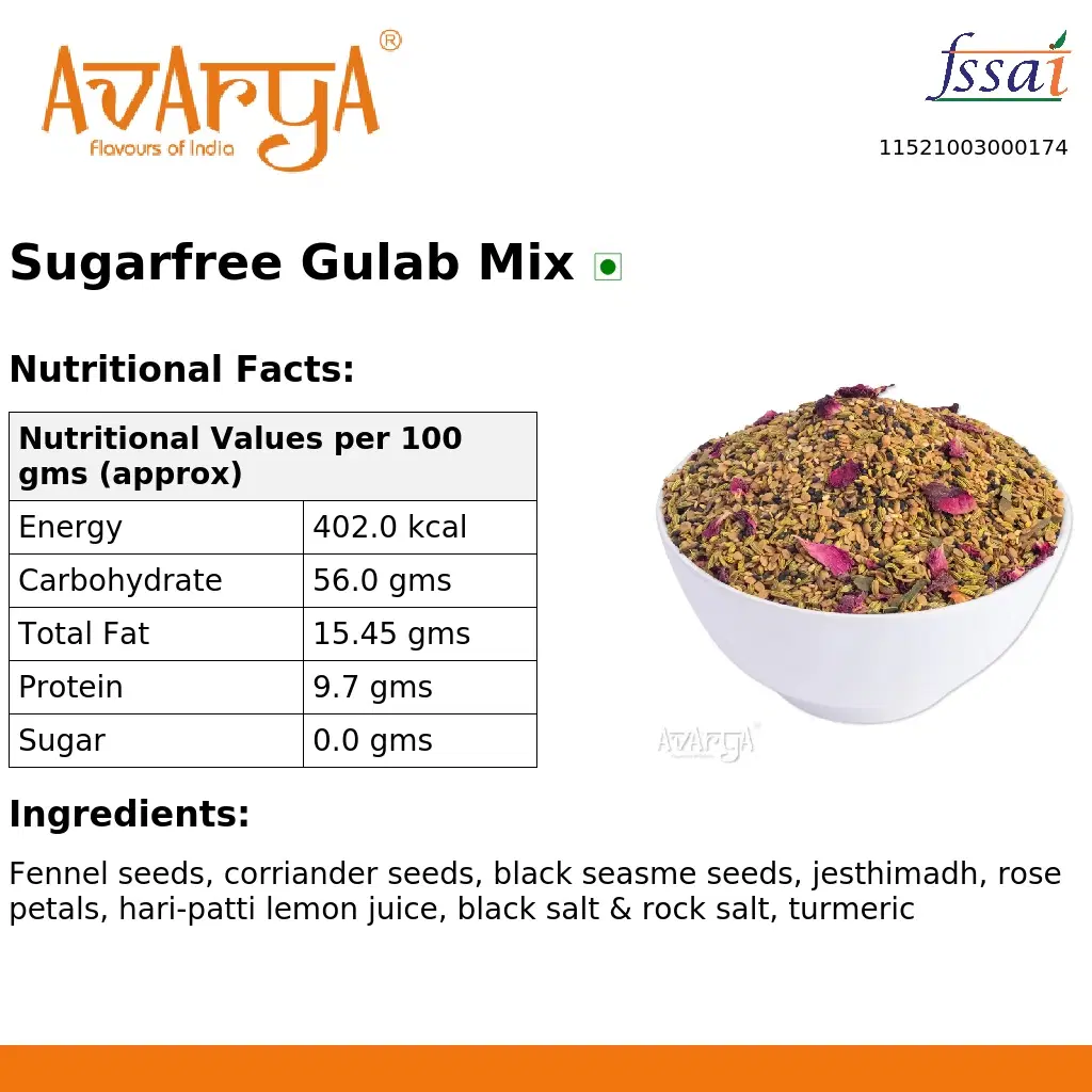 Ingredients And Nutrition Facts Of Sugarfree Gulab Mix