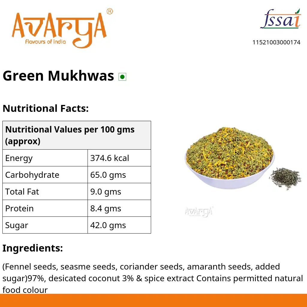 Ingredients And Nutrition Facts Of Green Mukhwas