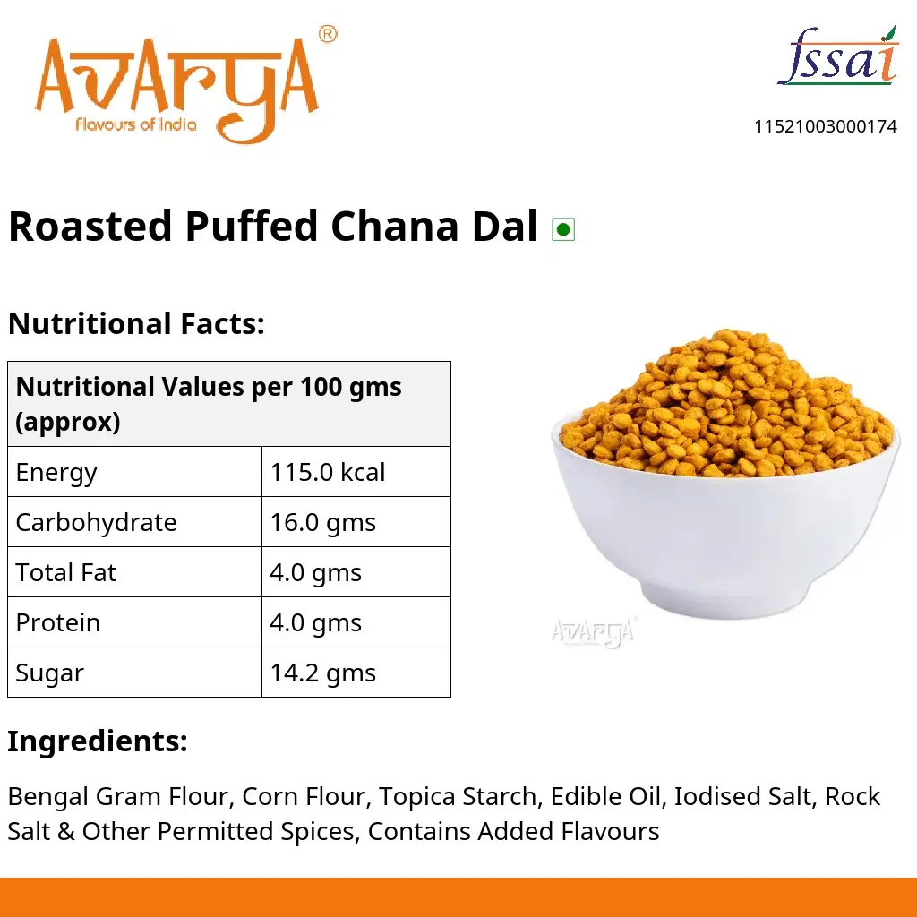 Ingredients And Nutrition Facts Of Roasted Puffed Chana Dal