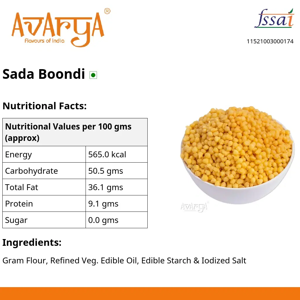Ingredients And Nutrition Facts Of Sada Boondi