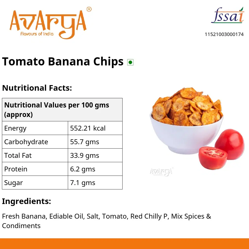 Ingredients And Nutrition Facts Of Tomato Banana Chips